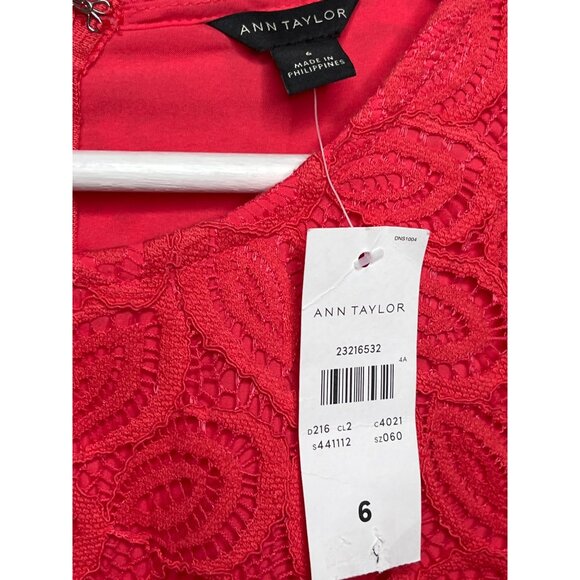 Ann Taylor Pink Lace Overlay Short Sleeve Shift Dress Size 6 Work Party NWT - Picture 6 of 12